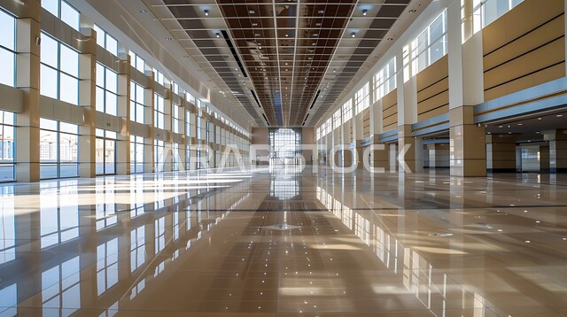 Luxurious and elegant interior decorations in modern style, engineering and architectural art in the Kingdom of Saudi Arabia, spacious and modern interior design for the Riyadh Conference Center, designs for business events and conferences