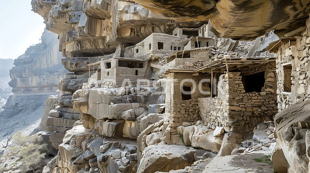 الفن الهندسي المعماري على الطراز القديم, التضاريس و المرتفعات في المناطق الجبلية الوعرة, طبيعة الجبال الصخرية في المملكة العربية السعودية, البيوت الحجرية القديمة للقرية المعلقة في الباحة