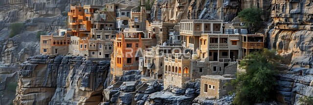 التضاريس و المرتفعات في المناطق الجبلية الوعرة, طبيعة الجبال الصخرية في المملكة العربية السعودية, البيوت الحجرية القديمة للقرية المعلقة في الباحة, الفن الهندسي المعماري على الطراز القديم