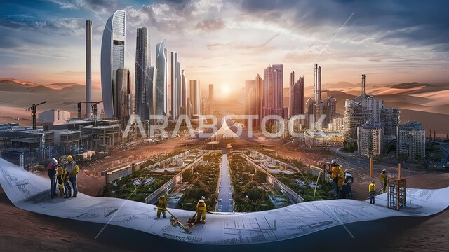 بناء مستقبل وحضاري ومتطور, المباني والمنشآت التجارية الشاهقة في المملكة العربية السعودية, رؤية مستقبلية سعودية2030, الفن الهندسي المعماري للأبراج وناطحات السحاب, منظر تخيلي مستقبلي للتقدم والنمو العمراني