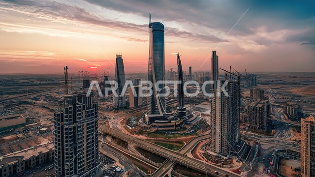 بناء مستقبل وحضاري ومتطور, المباني والمنشآت التجارية الشاهقة في المملكة العربية السعودية, رؤية مستقبلية سعودية2030, الفن الهندسي المعماري للأبراج وناطحات السحاب, منظر تخيلي مستقبلي للتقدم والنمو العمراني