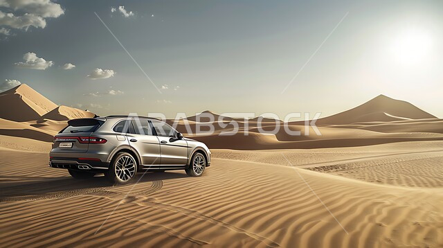 الأنشطة الترفيهية لقيادة سيارة بورش كايان رمادية في المناطق الصحراوية ،مغامرات سفاري شيقة على الرمال والتلال الذهبية الناعمة في المملكة العربية السعودية ،مفهوم الإثارة والتشويق في عالم السيارات ،الاستكشاف الحضري والتجول عبر الطبيعة