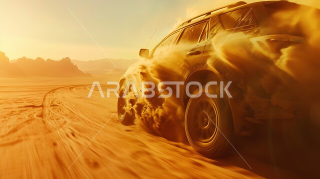 مغامرات السفاري على الكثبان الرملية، أنشطة صحراوية مميزة لجذب السياح، مغامرة شيقة على الرمال الذهبية الناعمة في صحاري المملكة العربية السعودية، قيادة السيارات الشبابية وسط الصحراء