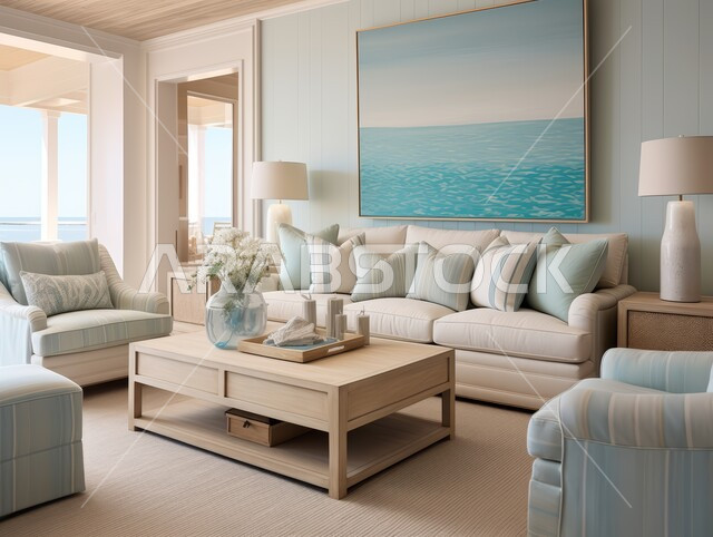 الديكور الداخلي الراقي للفلل والشقق السكنية في المملكة العربية السعودية ، التصاميم الداخلية لغرف الجلوس المريحة على الطراز الحديث ، غرفة معيشة مع أثاث منزلي فاخر ، لوحات فنية معلقة ، اكسسوارات وتحف عصرية