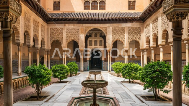 الفن الهندسي المعماري للتصاميم والديكورات الداخلية  الأنيقة   ، النقوش والزخارف للاعمدة والاقواس على الطراز الاسلامي، الاهتمام بزراعه النباتات الخضراء ، نافوره مياه في الفناء الخارجي بالمنازل القديمه