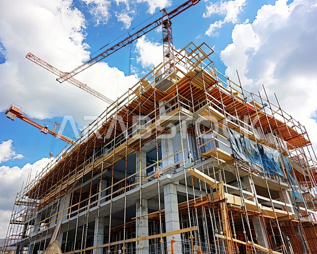 مفهوم الهندسة الانشائية والمعمارية, بناء تحت التشييد باستخدام الآليات الحديثة في المملكة العربية السعودية, تنفيذ مخطط الإعمار وتشكيل الهيكل المعدني, أعمال البناء وصب الخرسانات ووضع الأساسات, الآلات والمعدات الثقيلة والرافعات والسقالات العالية