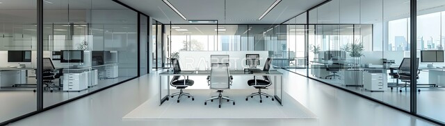 Huge glass facades in the office, modern interior designs and elegant decorations, modern office equipment with elegant and comfortable furniture, advanced modern designs, meeting table in the offices of companies in the Kingdom of Saudi Arabia