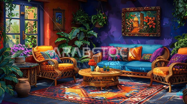 مكان للاسترخاء والاستجمام وسط الطبيعة، ديكور داخلي راقي للفلل والشقق السكنية في المملكة العربية السعودية, غرفة معيشة مع أثاث منزلي بسيط, الاهتمام في نباتات الزينة الخضراء, التصاميم الداخلية لغرف الجلوس على الطراز الحديث