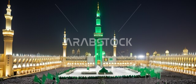Excitement and suspense in celebration of Saudi National Day on September 23, entertainment activities and events in the Kingdom of Saudi Arabia, famous tourist attractions, pride in belonging to the national identity, the arts of mosque architecture, Saudi Founding Day events on February 22