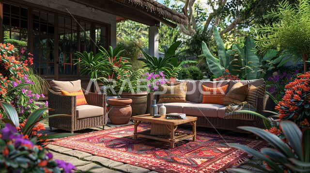 ديكور داخلي راقي للفلل والشقق السكنية في المملكة العربية السعودية، غرفة معيشة مع أثاث منزلي بسيط، الاهتمام في نباتات الزينة الخضراء، التصاميم الداخلية لغرف الجلوس على الطراز الحديث، مكان للاسترخاء والاستجمام وسط الطبيعة