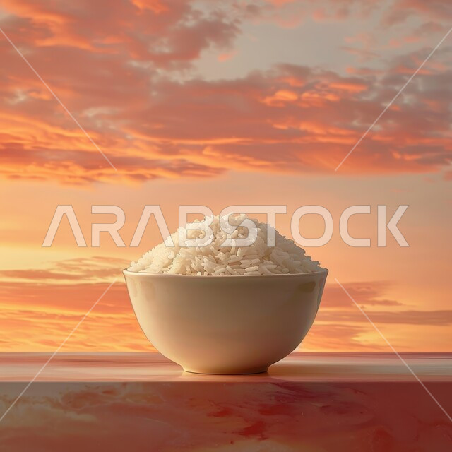 خلفية السماء والغيوم وقت غروب الشمس, وعاء من أرز الكبسة الابيض المسلوق، وصفات أطعمة سعودية صحية لذيذة، فنون الضيافة في المطاعم الشرقية, طبق من أرز البرياني المطبوخ، الأطعمة والأطباق التقليدية العربية