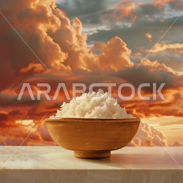 خلفية السماء والغيوم وقت غروب الشمس, وعاء من أرز الكبسة الابيض المسلوق، وصفات أطعمة سعودية صحية لذيذة، فنون الضيافة في المطاعم الشرقية, طبق من أرز البرياني المطبوخ، الأطعمة والأطباق التقليدية العربية
