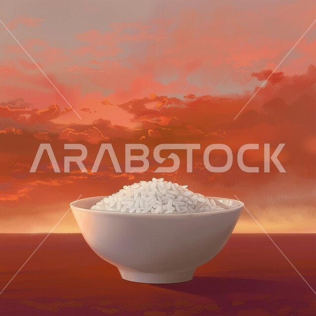 خلفية السماء والغيوم وقت غروب الشمس, وعاء من أرز الكبسة الابيض المسلوق، وصفات أطعمة سعودية صحية لذيذة، فنون الضيافة في المطاعم الشرقية, طبق من أرز البرياني المطبوخ، الأطعمة والأطباق التقليدية العربية