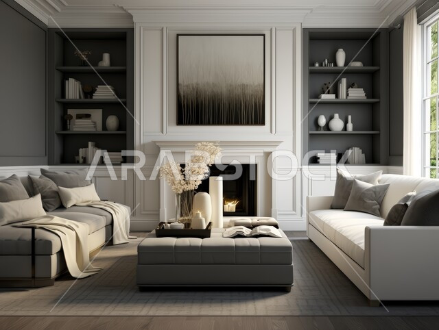 ديكورات داخليه باللون الابيض والاسود، غرفة معيشة بتصاميم عصرية حديثه، غرفة جلوس و أثاث منزلي راقي،   تصاميم عصرية فاخرة، شقق وفلل سكنية, فنادق ومنتجعات فاخره، ديكور داخلي