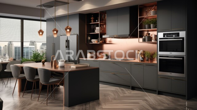 استخدام الطراز الفني الأنيق في الآثاث المنزلي، الديكورات العصرية للمطابخ العربية الفاخرة، تصاميم داخلية متميزة للفلل والشقق السكنية في المملكة العربية السعودية