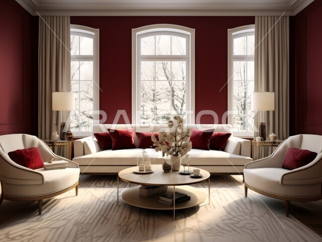 ديكورات داخليه باللون البيج والاحمر، غرفة معيشة بتصاميم عصرية حديثه، غرفة جلوس و أثاث منزلي راقي،   تصاميم عصرية فاخرة، شقق وفلل سكنية, فنادق ومنتجعات فاخره، ديكور داخلي