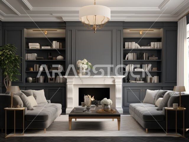 غرفة معيشة بتصاميم عصرية حديثه، غرفة جلوس و أثاث منزلي راقي، ديكورات داخليه باللون الاسود،  تصاميم عصرية فاخرة، شقق وفلل سكنية, فنادق ومنتجعات فاخره، ديكور داخلي