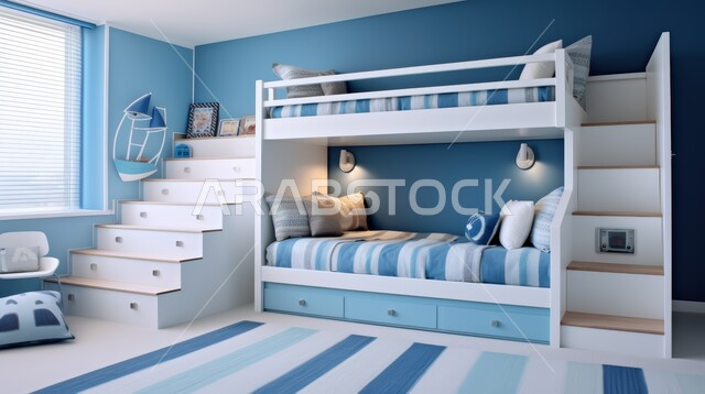 التصميم الداخلي للمنازل والبيوت باللون الابيض والازرق، أثاث واكسسوارات منزلية داخلية أنيقة، غرفة نوم بتصاميم عصرية حديثة, شقق وفلل سكنية فاخرة، فنادق ومنتجعات بديكورات راقية في المملكة العربية السعودية