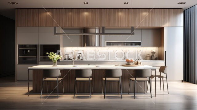 الديكورات العصرية للمطابخ العربية الفاخرة في المملكة العربية السعودية، تصاميم وديكورات داخلية، تصميم هندسي معماري حديث، شقق سكنية بتصاميم عصرية