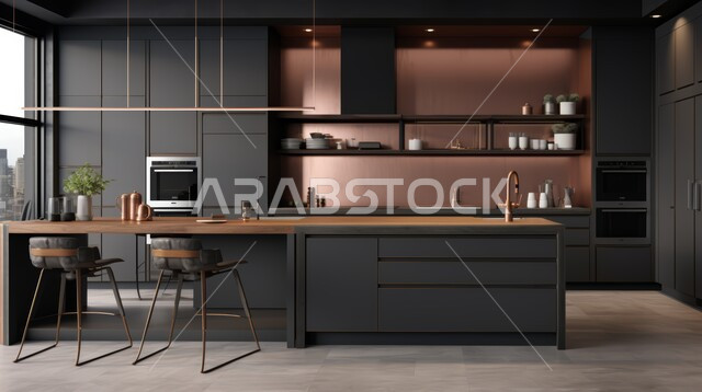 استخدام الطراز الفني الأنيق في الأثاث المنزلي ،الديكورات العصرية للمطابخ العربية الفاخرة باللون الابيض و الاسود، تصاميم داخلية متميزة للفلل والشقق السكنية في المملكة العربية السعودية