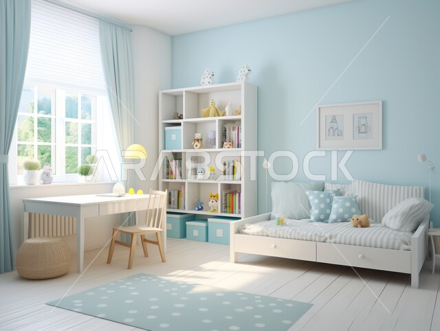 استخدام الطراز الفني الأنيق في الأثاث المنزلي ،الديكورات العصرية للمكاتب العربية الفاخرة باللون الابيض و الازرق، تصاميم داخلية متميزة للفلل والشقق السكنية في المملكة العربية السعودية