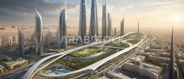 المباني والمنشآت التجارية الشاهقة في المملكة العربية السعودية، رؤية سعودية مستقبلية 2030، الفن الهندسي المعماري للأبراج وناطحات السحاب، بناء مدن ذكية ومستقبل حضاري ومتطور، أماكن ومعالم سياحية مشهورة، منظر تخيلي مستقبلي للتقدم و النمو العمراني