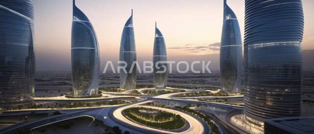 المباني والمنشآت التجارية الشاهقة في المملكة العربية السعودية، رؤية سعودية مستقبلية 2030، الفن الهندسي المعماري للأبراج وناطحات السحاب، بناء مدن ذكية ومستقبل حضاري ومتطور، أماكن ومعالم سياحية مشهورة، منظر تخيلي مستقبلي للتقدم و النمو العمراني