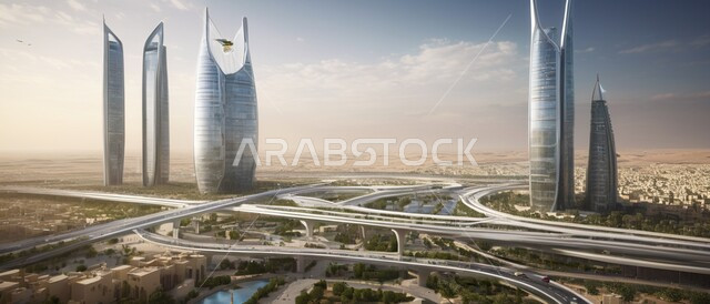 المباني والمنشآت التجارية الشاهقة في المملكة العربية السعودية، رؤية سعودية مستقبلية 2030، الفن الهندسي المعماري للأبراج وناطحات السحاب، بناء مدن ذكية ومستقبل حضاري ومتطور، أماكن ومعالم سياحية مشهورة، منظر تخيلي مستقبلي للتقدم و النمو العمراني