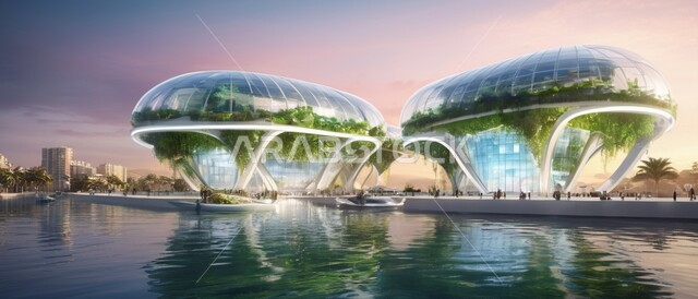 الفن الهندسي المعماري للأبراج وناطحات السحاب، بناء مدن ذكية ومستقبل حضاري ومتطور، منظر تخيلي مستقبلي للتقدم و النمو العمراني، المباني والمنشآت التجارية الشاهقة في المملكة العربية السعودية، رؤية سعودية مستقبلية 2030