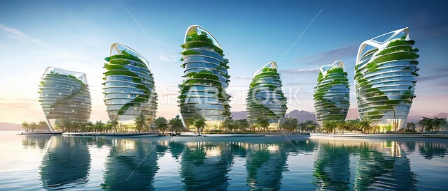الفن الهندسي المعماري للأبراج وناطحات السحاب، بناء مدن ذكية ومستقبل حضاري ومتطور، منظر تخيلي مستقبلي للتقدم و النمو العمراني، المباني والمنشآت التجارية الشاهقة في المملكة العربية السعودية، رؤية سعودية مستقبلية 2030