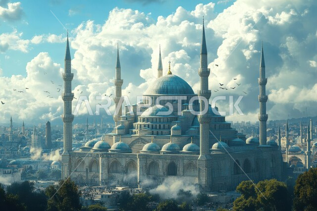 الفن الهندسي المعماري لبناء المساجد في المملكة العربية السعودية، مسجد في وسط الاشجار والأماكن الطبيعية، القبب والمآذن المبنية على الطراز العريق، التصاميم والديكورات الاسلامية، العبادة والطاعة والتقرب الى الله, خلفية الطبيعة