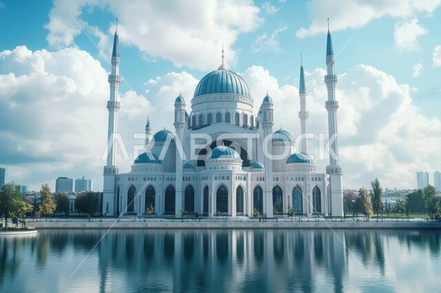 التصاميم والديكورات الاسلامية، المآذن والقبب المبنية على الطراز العريق، مسجد في وسط الاشجار والأماكن الطبيعية، الفن الهندسي المعماري لبناء المساجد في المملكة العربية السعودية، العبادة والطاعة والتقرب الى الله, خلفية الطبيعة