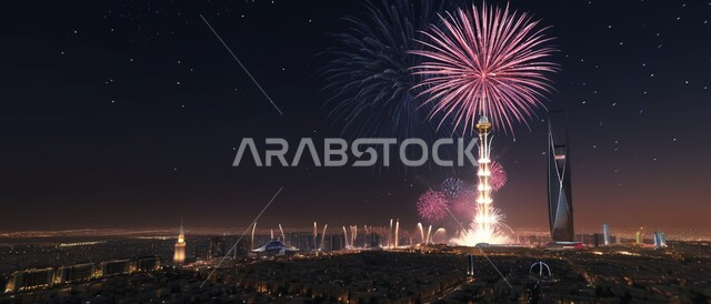 أنشطة وفعاليات ترفيهيه في المملكة العربية السعودية, صورة مقربة لعرض الألعاب والمفرقعات النارية, الإثارة والتشويق احتفالاً باليوم الوطني السعودي في 23 سبتمبر، معالم سياحية مشهورة، الفخر بالانتماء للهوية الوطنية