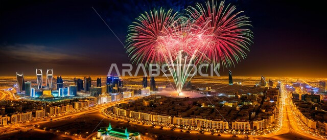أنشطة وفعاليات ترفيهيه في المملكة العربية السعودية, صورة مقربة لعرض الألعاب والمفرقعات النارية, الإثارة والتشويق احتفالاً باليوم الوطني السعودي في 23 سبتمبر، معالم سياحية مشهورة، الفخر بالانتماء للهوية الوطنية
