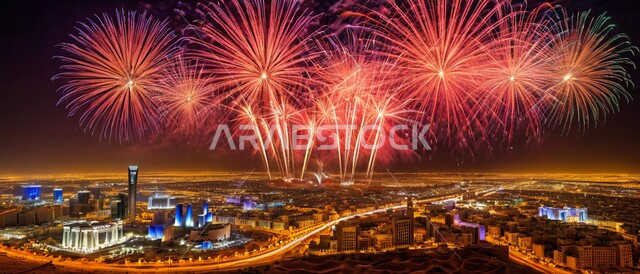 أنشطة وفعاليات ترفيهيه في المملكة العربية السعودية, صورة مقربة لعرض الألعاب والمفرقعات النارية, الإثارة والتشويق احتفالاً باليوم الوطني السعودي في 23 سبتمبر، معالم سياحية مشهورة، الفخر بالانتماء للهوية الوطنية