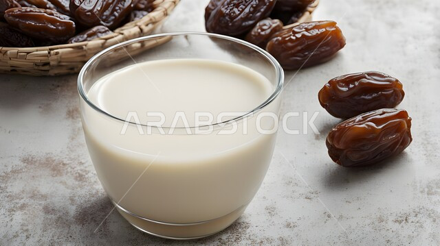 حسن الضيافه وكرم الإستقبال في الأعياد والمناسبات الدينية، وجبة فطور رمضاني صحي، طعام ذات قيمة غذائية عالية، طبق من التمر السكري مع الحليب، انواع من التمور اللذيذة