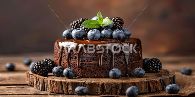 أطعمه وسكريات ذات سعرات حراريه عاليه، كيكة الشوكولاتة الإسفنجية المزينة بالشوكولا والكريمة والفواكه، حلويات طازجة مخبوزة في الفرن، حشوة كريمة الكاكاو الشهية، قطع الحلوى اللذيذة