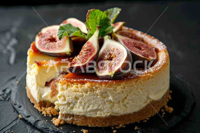 تحلية باردة ولذيذة, تشيز كيك مع طبقات الكريمه و الجبن والفواكه الموسمية الطازجة، قطعه شهية من كعكة مزينة بالتوت البري والتين، حلويات وسكريات شهية ، قطع الحلوى الشرقية