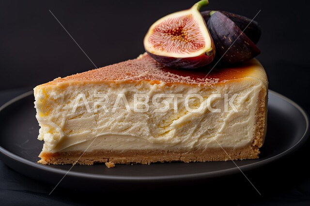 تحلية باردة ولذيذة, تشيز كيك مع طبقات الكريمه و الجبن والفواكه الموسمية الطازجة، قطعه شهية من كعكة مزينة بالتوت البري والتين، حلويات وسكريات شهية ، قطع الحلوى الشرقية