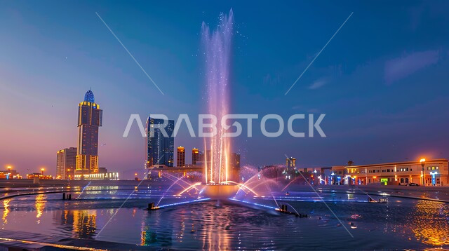 قضاء اوقات ممتعه في عطلة نهاية الاسبوع,  نافورة دبي الشهيرة المضيئة بألوان مختلفة في وقت الليل, قضاء اوقات ممتعه في عطلة نهاية الاسبوع, أماكن ومعالم سياحية مشهورة في الامارات العربية المتحدة, انشطة وفعاليات ترفيهية