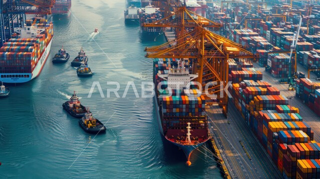 Trading of goods and local products via ships at sea, transporting and receiving storage containers via the maritime economy, exporting and importing goods in Saudi Arabia through the use of modern advanced means, ports for shipping goods and commercial containers