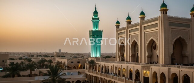الفن الهندسي المعماري والديكورات الخارجية الإسلامية على الطراز العصري الحديث ,صورة بانورامية لأحد المساجد في المملكة العربية السعودية ,أداء الفرائض والصلوات ,أماكن دينية مقدسة