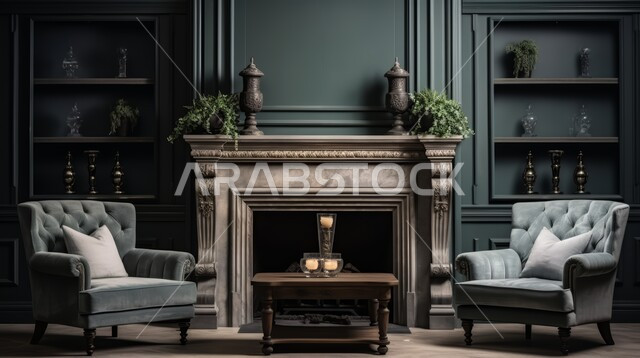 التصميم الداخلي للمنازل والبيوت على الطراز الكلاسيكي، أثاث واكسسوارات منزلية داخلية أنيقة، غرفة معيشة باللون الرمادي بتصاميم عصرية حديثة, شقق وفلل سكنية فاخرة، فنادق ومنتجعات بديكورات راقية في المملكة العربية السعودية