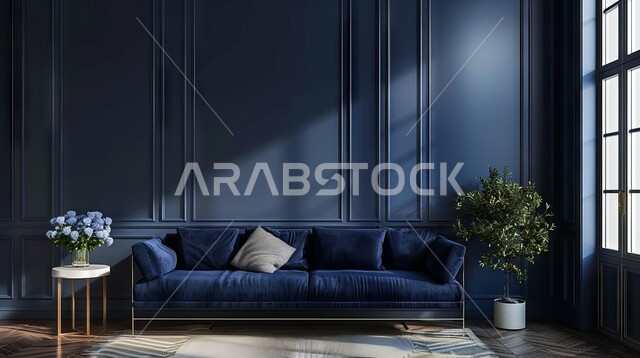 ديكورات داخليه أنيقة، غرفة معيشة بتصاميم عصرية حديثه، غرف جلوس و أثاث منزلي راقي، تصاميم عصرية فاخرة، شقق وفلل سكنية باللون الأزرق, فنادق ومنتجعات فاخره في المملكة العربية السعودية