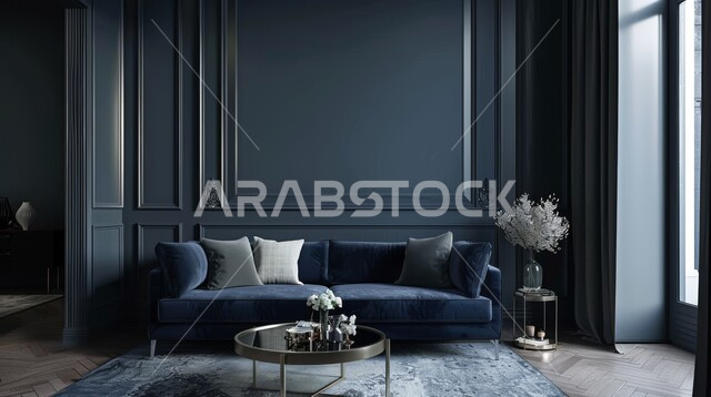 ديكورات داخليه أنيقة، غرفة معيشة بتصاميم عصرية حديثه، غرف جلوس و أثاث منزلي راقي، تصاميم عصرية فاخرة، شقق وفلل سكنية باللون الأزرق, فنادق ومنتجعات فاخره في المملكة العربية السعودية