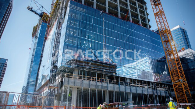  رافعات بناء وصب الخرسانات, ناطحات السحاب والأبراج في موقع قيد الانشاء في السعودية، العمل على تطوير وتحسين البلاد، مفهوم الهندسة الإنشائية والمعمارية، تنفيذ مخطط الإعمار وتشكيل الهيكل المعدني