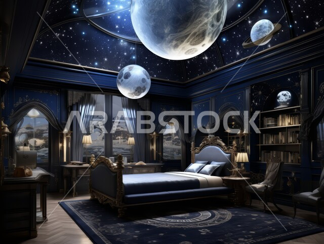 Blue bedroom with modern designs, modern interior design for homes and houses, elegant interior furniture and home accessories, luxury residential apartments and villas, hotels and resorts with high-end decorations in the Kingdom of Saudi Arabia