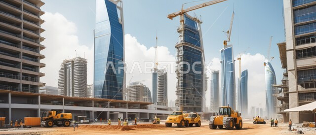 مفهوم تحسين البنية التحتية للبلاد، أعمال البناء والمقاولات والتطوير العقاري، إنشاء الأساسات والهياكل للمشروعات السكنية والمصانع، التطور المعماري والحضاري في المملكة العربية السعودية، تشييد المباني والمشاريع الضخمة، العمل في مجال الهندسة الإنشائية