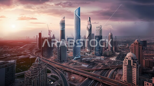 بناء مستقبل حضاري ومتطور، أماكن ومعالم سياحية مشهورة، منظر تخيلي مستقبلي للتقدم و النمو العمراني, المباني والمنشآت التجارية الشاهقة في المملكة العربية السعودية, رؤية سعودية مستقبلية 2030, الفن الهندسي المعماري للأبراج وناطحات السحاب