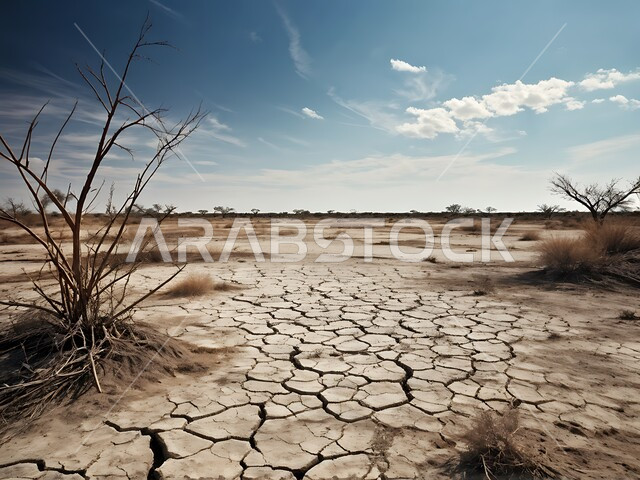 مفهوم الإحتباس الحراري، البيئة الصحراوية القاحلة، صورة مقربة لأرض طينية متشققة في موسم الجفاف، نتائج الكوارث الطبيعية والهزات الأرضية، المناطق الصحراوية الجافة, تغير المناخ والعوامل الطبيعية, خلفيات الطبيعة .